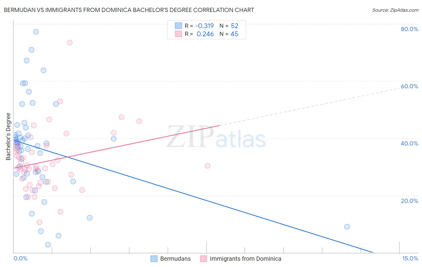 Bermudan vs Immigrants from Dominica Bachelor's Degree