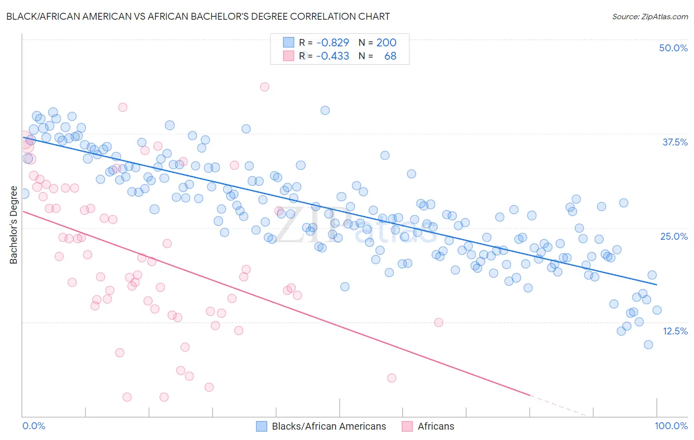 Black/African American vs African Bachelor's Degree