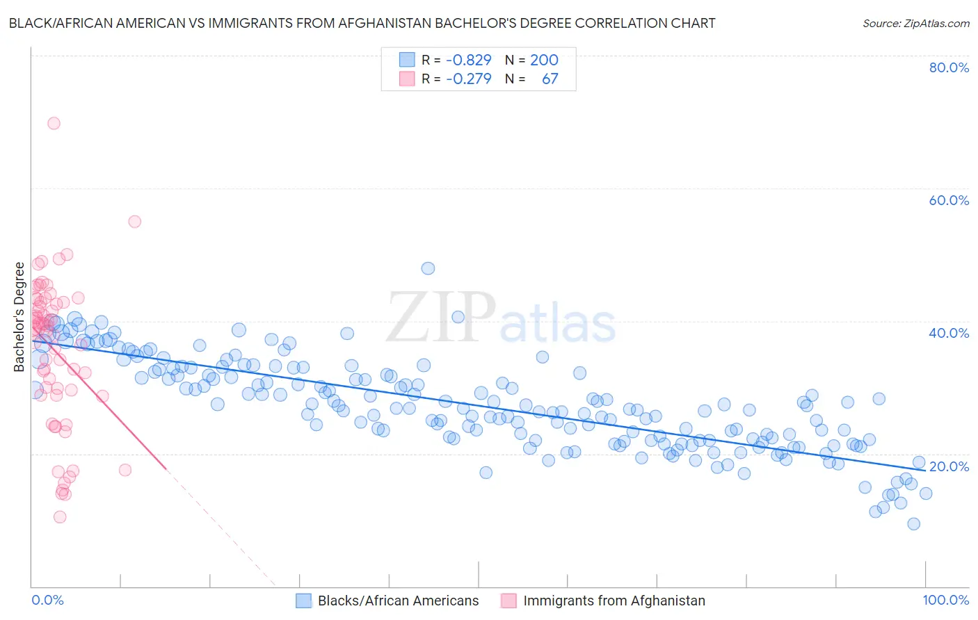 Black/African American vs Immigrants from Afghanistan Bachelor's Degree