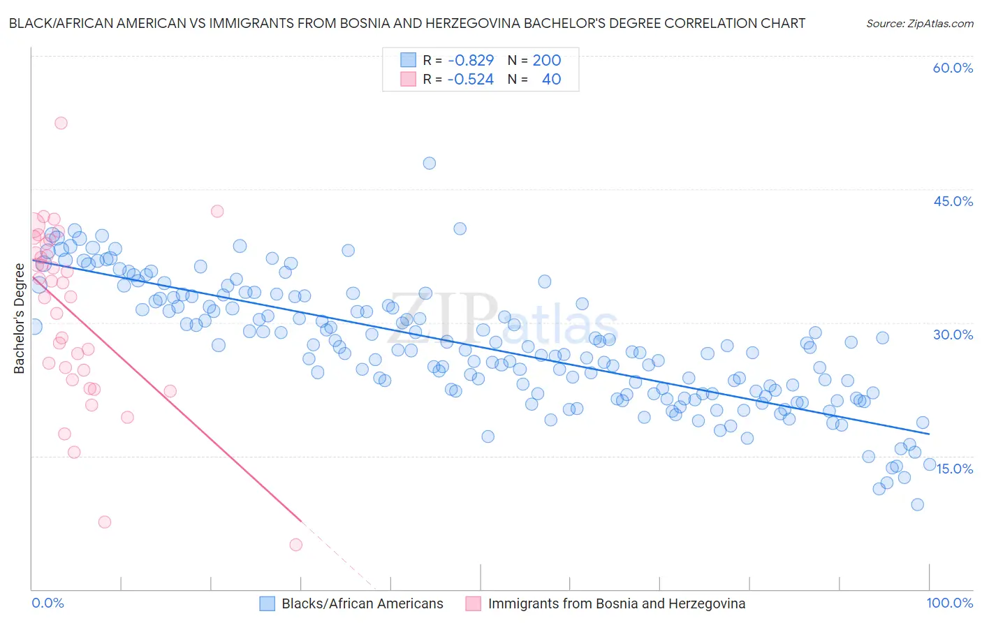 Black/African American vs Immigrants from Bosnia and Herzegovina Bachelor's Degree
