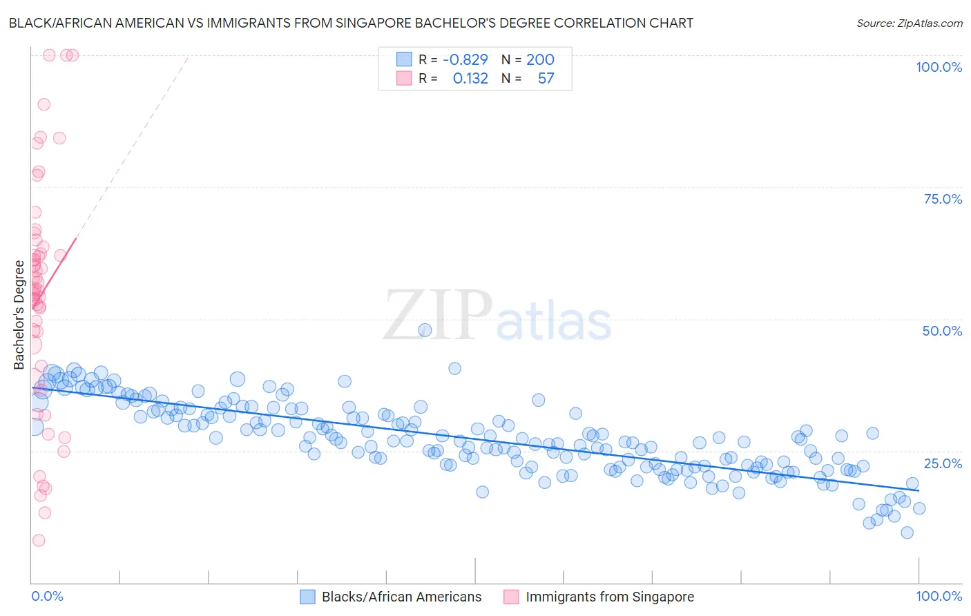 Black/African American vs Immigrants from Singapore Bachelor's Degree