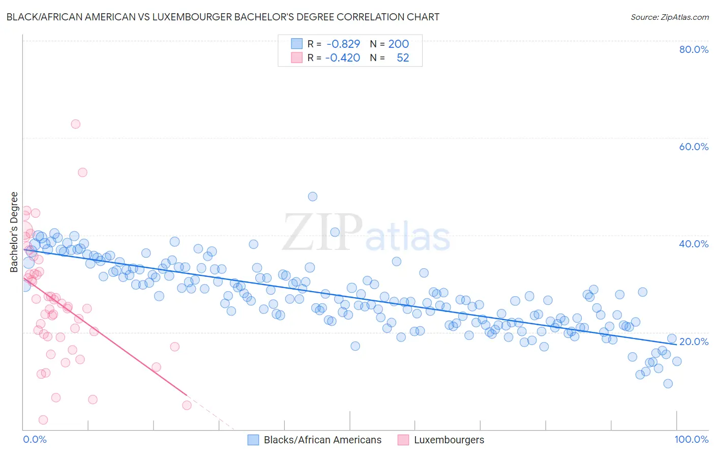 Black/African American vs Luxembourger Bachelor's Degree