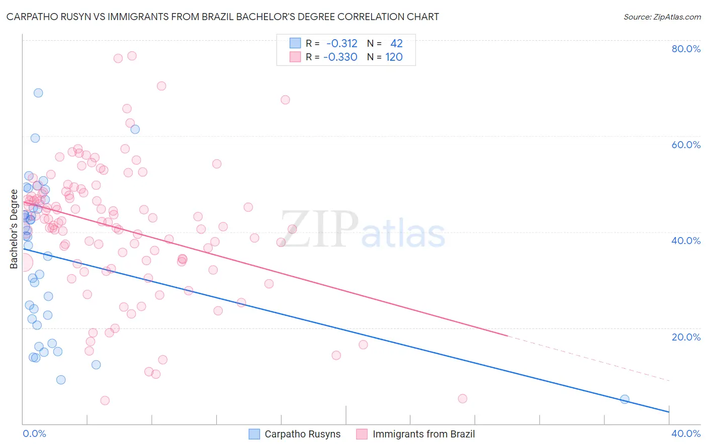 Carpatho Rusyn vs Immigrants from Brazil Bachelor's Degree