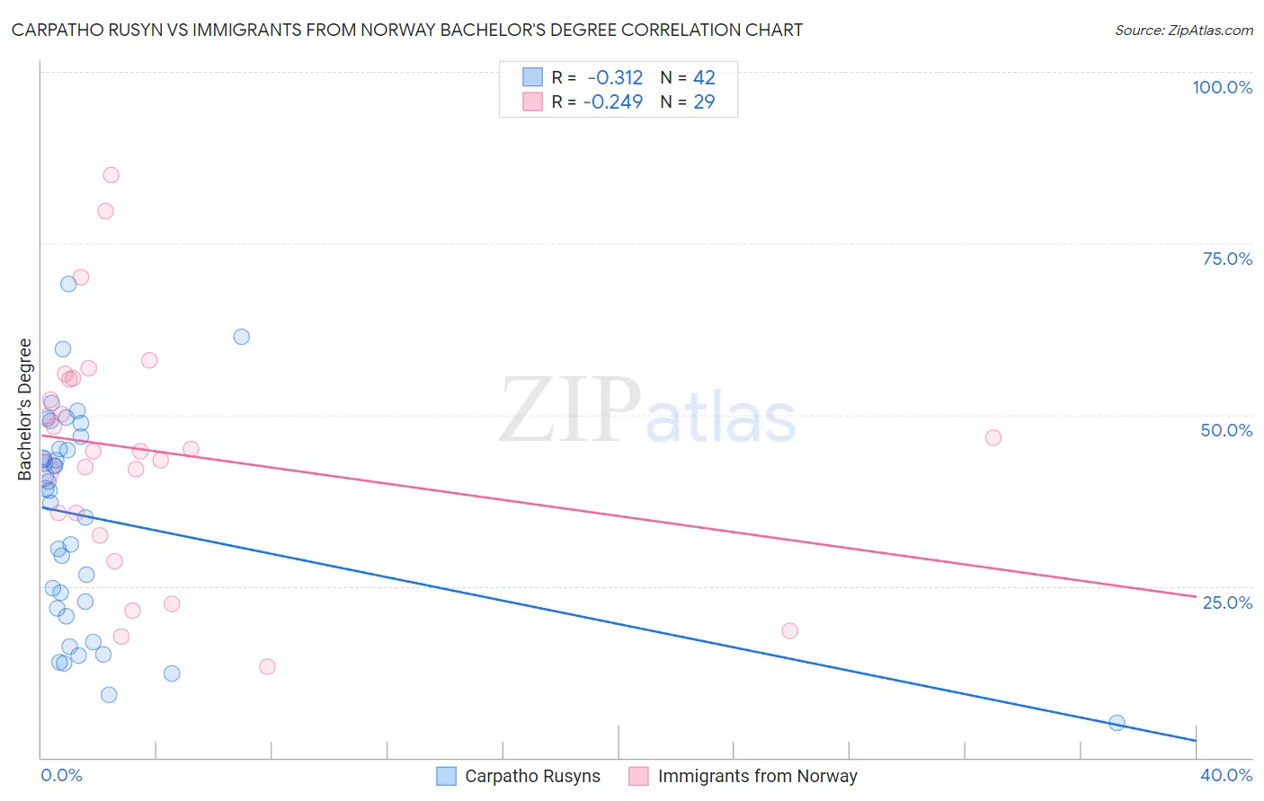 Carpatho Rusyn vs Immigrants from Norway Bachelor's Degree