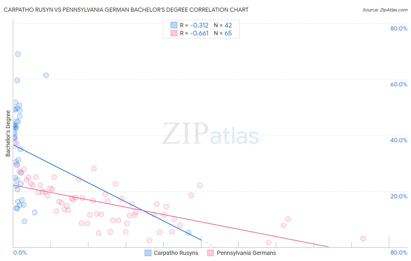 Carpatho Rusyn vs Pennsylvania German Bachelor's Degree