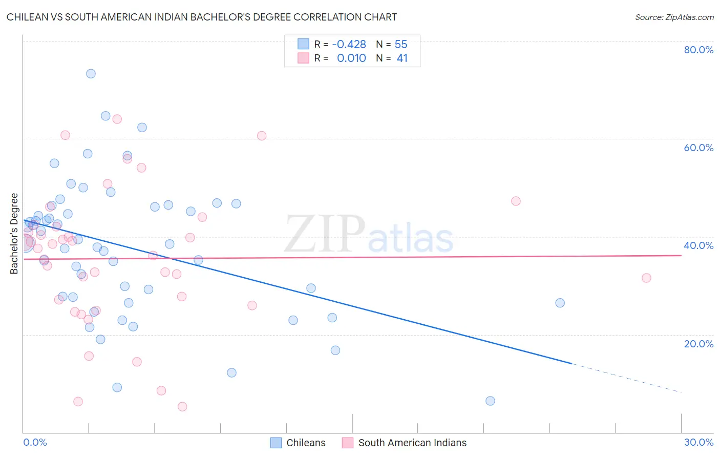 Chilean vs South American Indian Bachelor's Degree