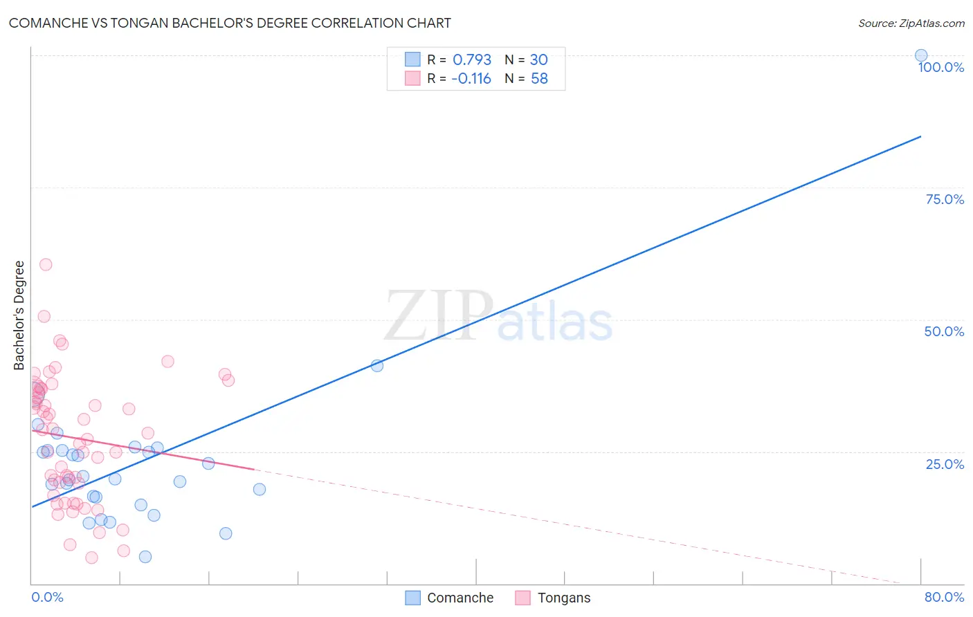 Comanche vs Tongan Bachelor's Degree