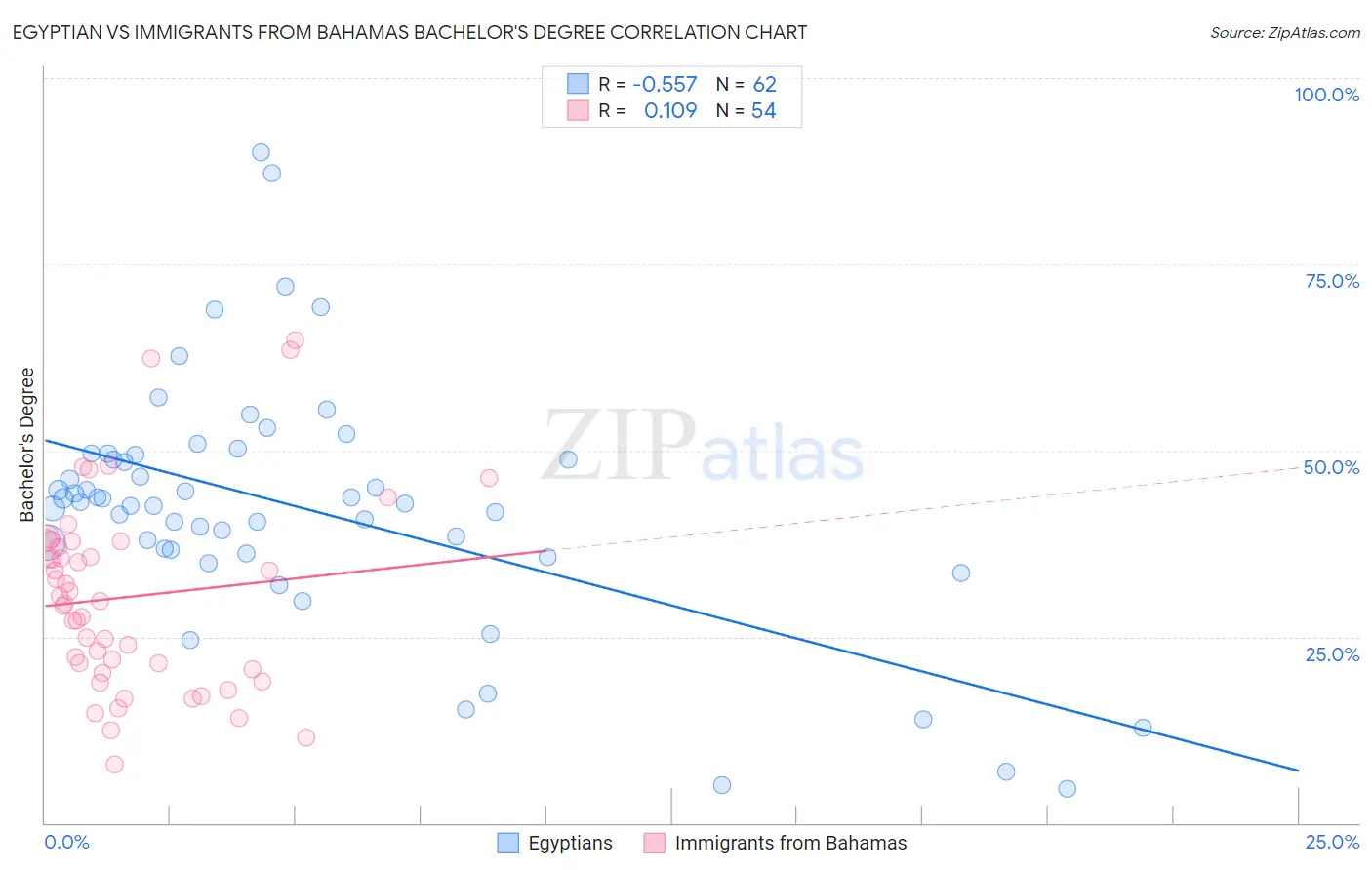Egyptian vs Immigrants from Bahamas Bachelor's Degree