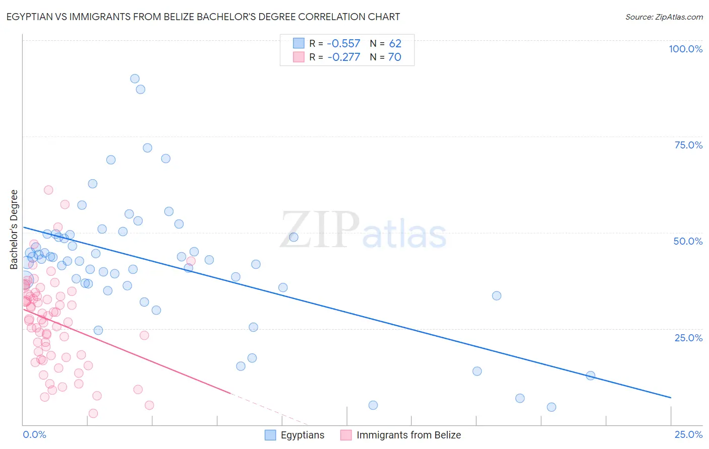 Egyptian vs Immigrants from Belize Bachelor's Degree