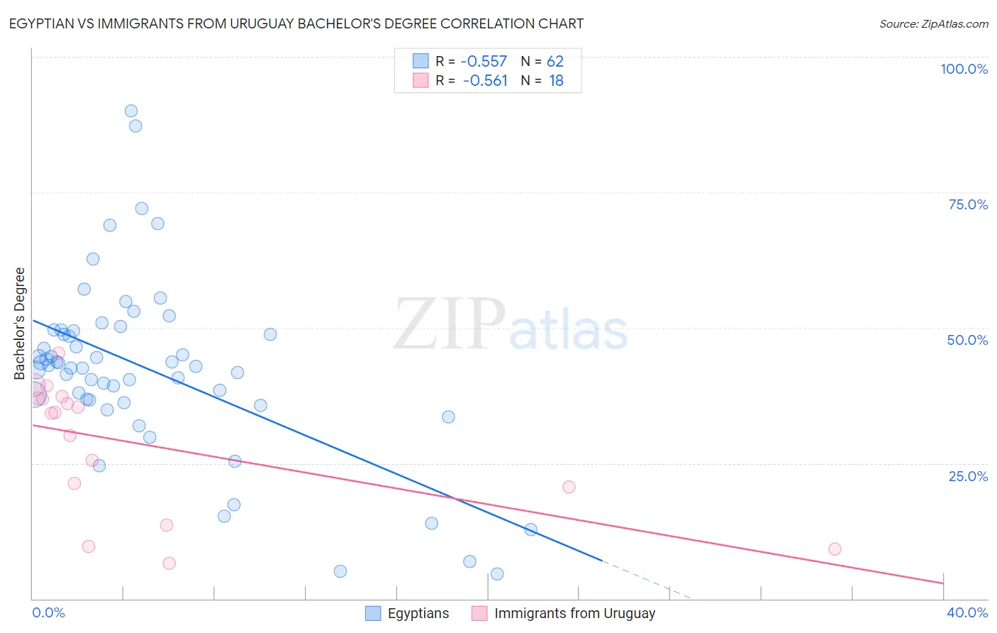 Egyptian vs Immigrants from Uruguay Bachelor's Degree