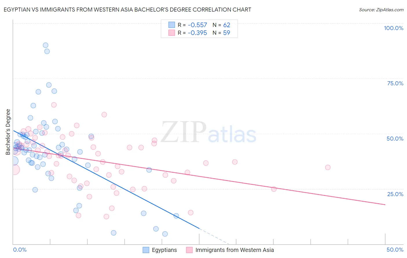 Egyptian vs Immigrants from Western Asia Bachelor's Degree