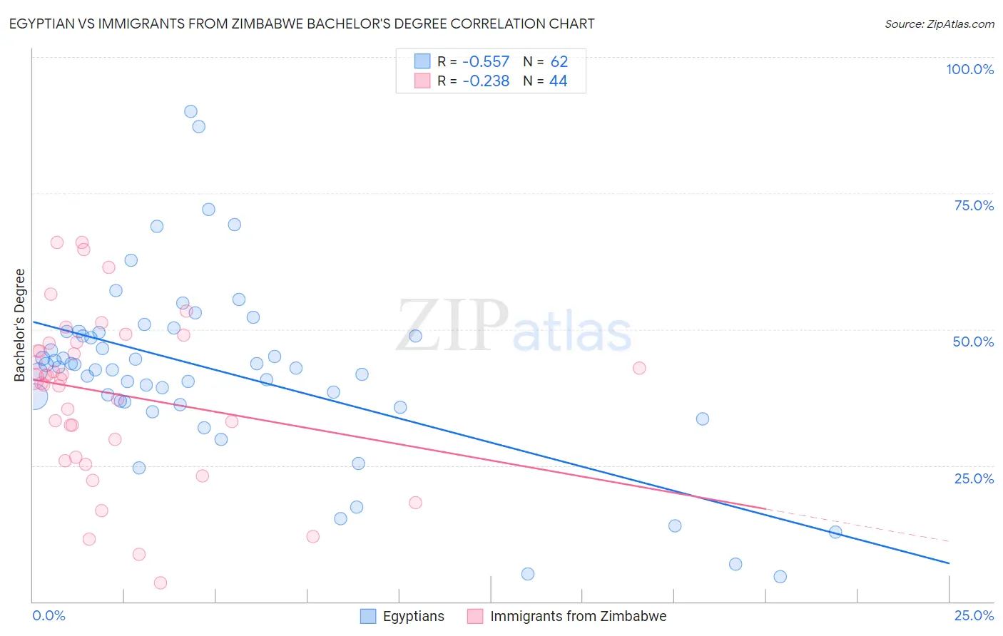Egyptian vs Immigrants from Zimbabwe Bachelor's Degree