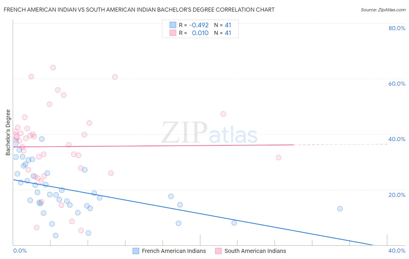 French American Indian vs South American Indian Bachelor's Degree