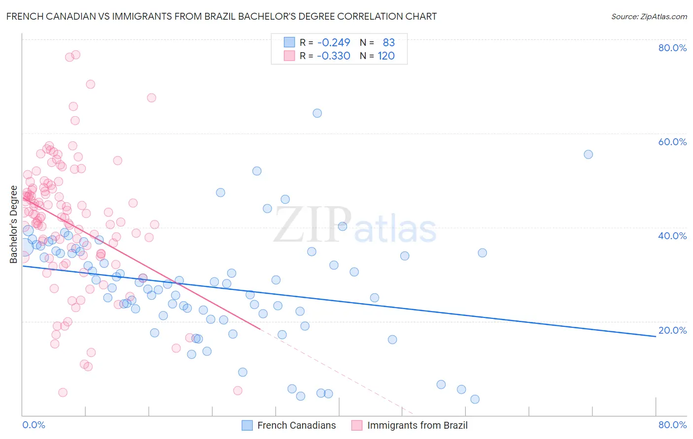 French Canadian vs Immigrants from Brazil Bachelor's Degree