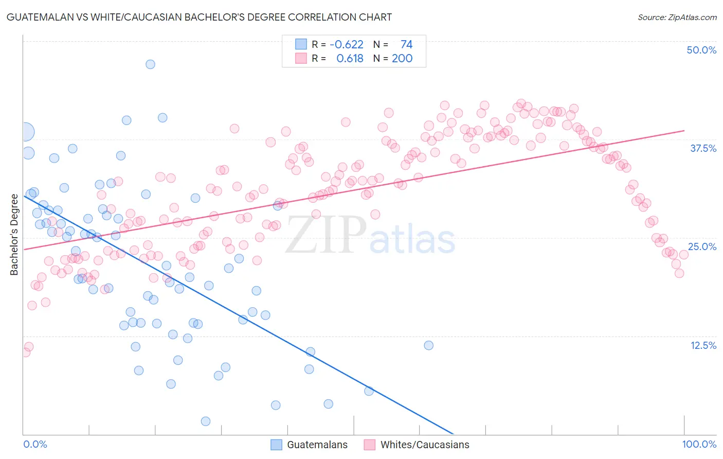 Guatemalan vs White/Caucasian Bachelor's Degree