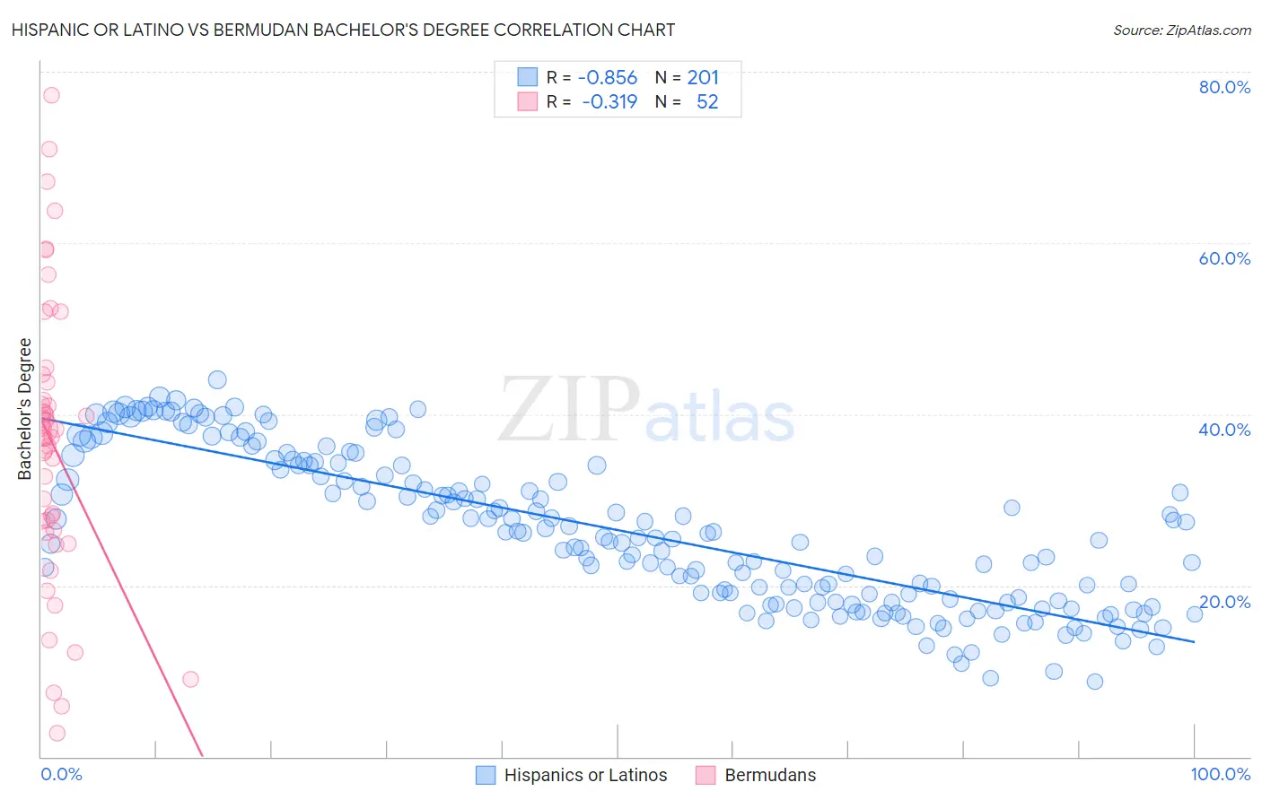 Hispanic or Latino vs Bermudan Bachelor's Degree