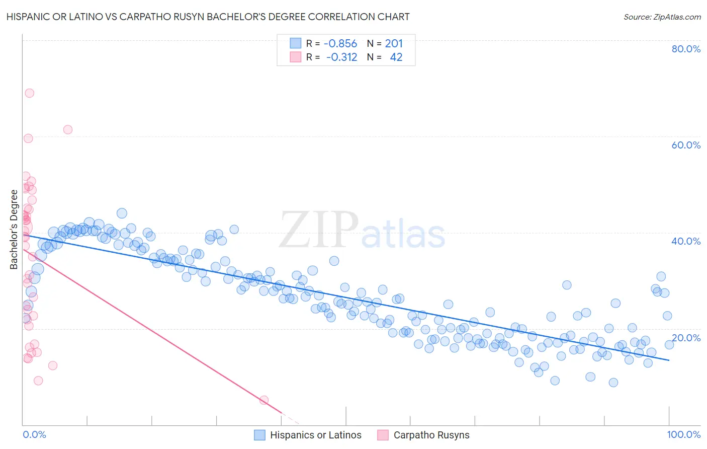 Hispanic or Latino vs Carpatho Rusyn Bachelor's Degree
