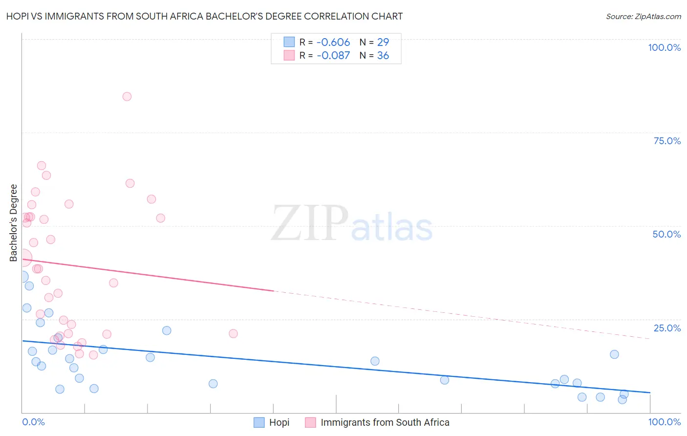 Hopi vs Immigrants from South Africa Bachelor's Degree