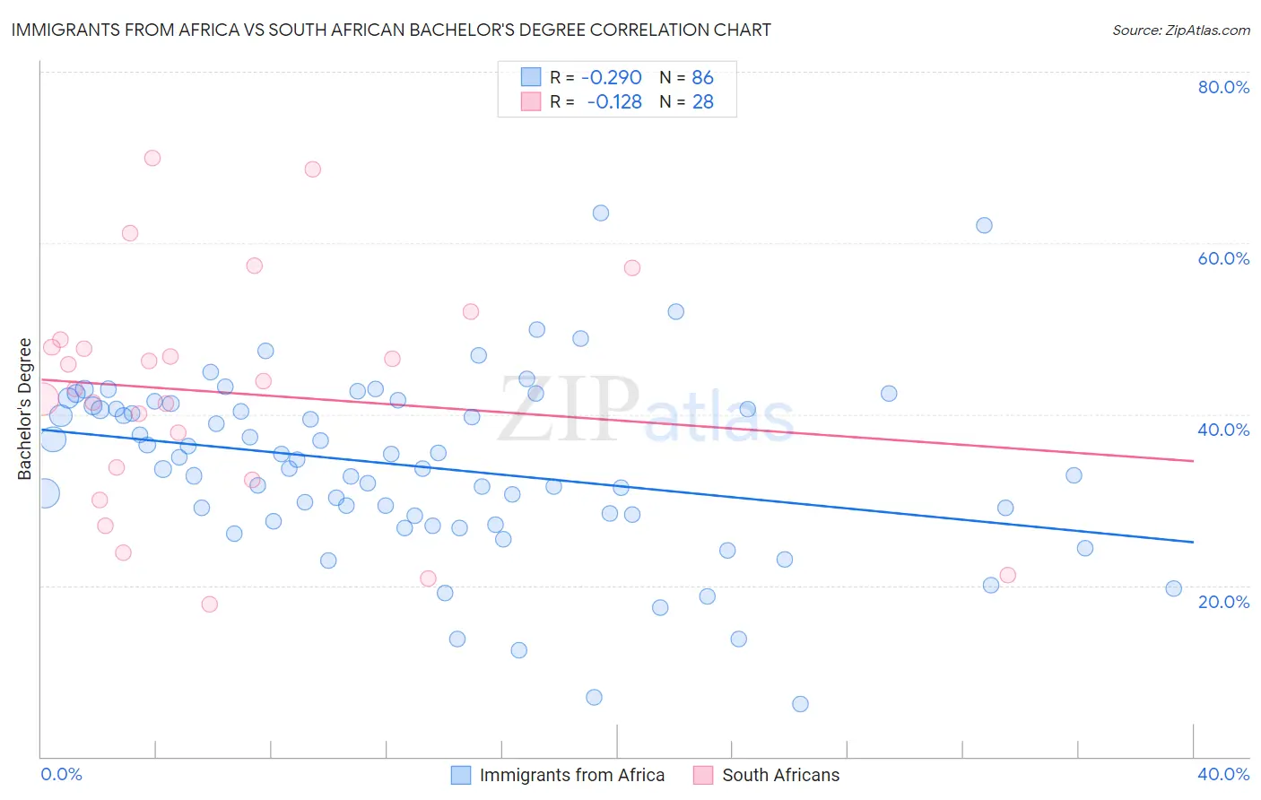 Immigrants from Africa vs South African Bachelor's Degree