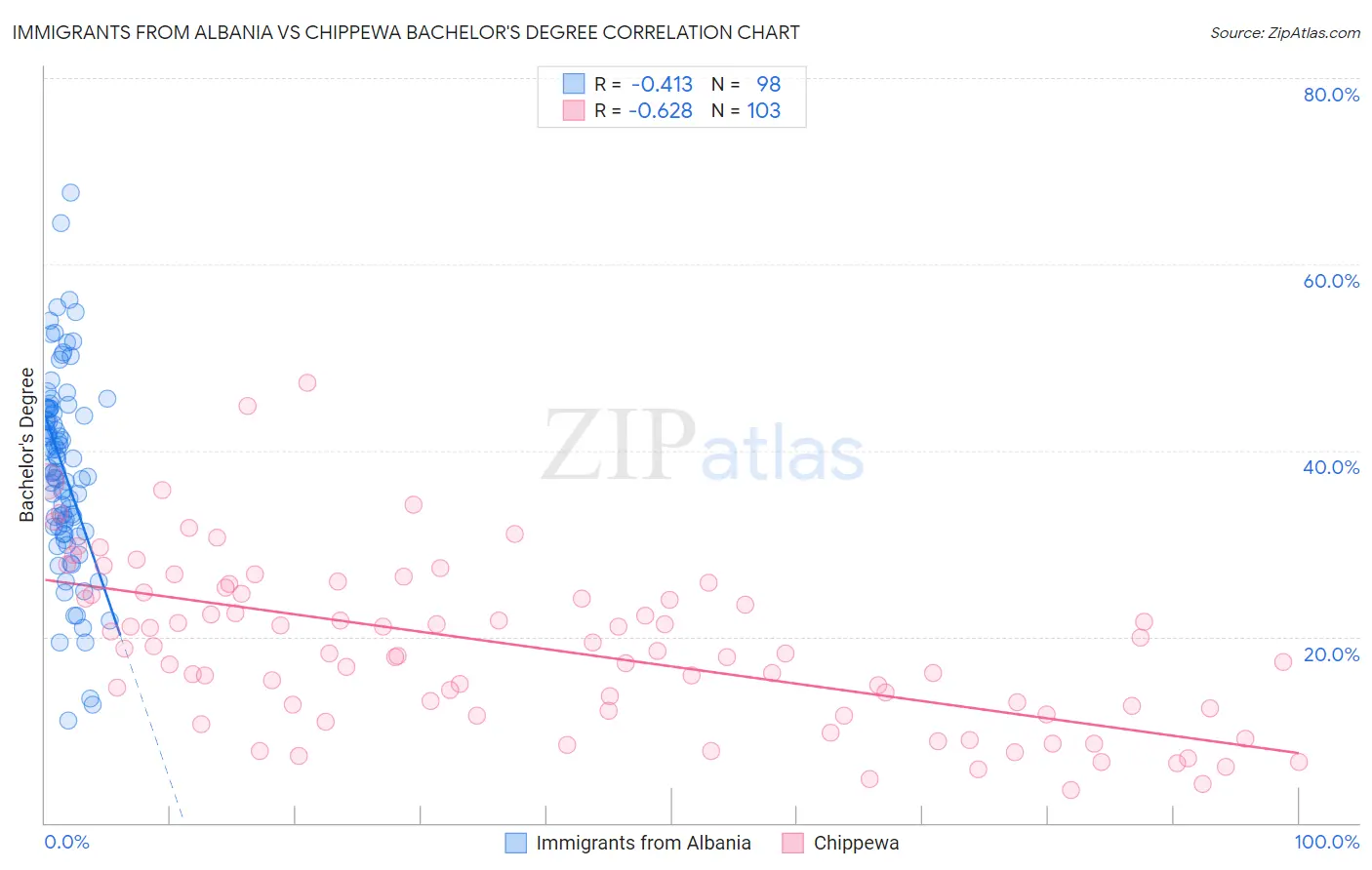 Immigrants from Albania vs Chippewa Bachelor's Degree