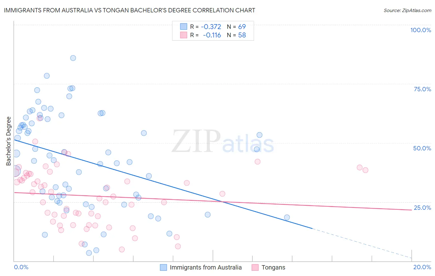 Immigrants from Australia vs Tongan Bachelor's Degree