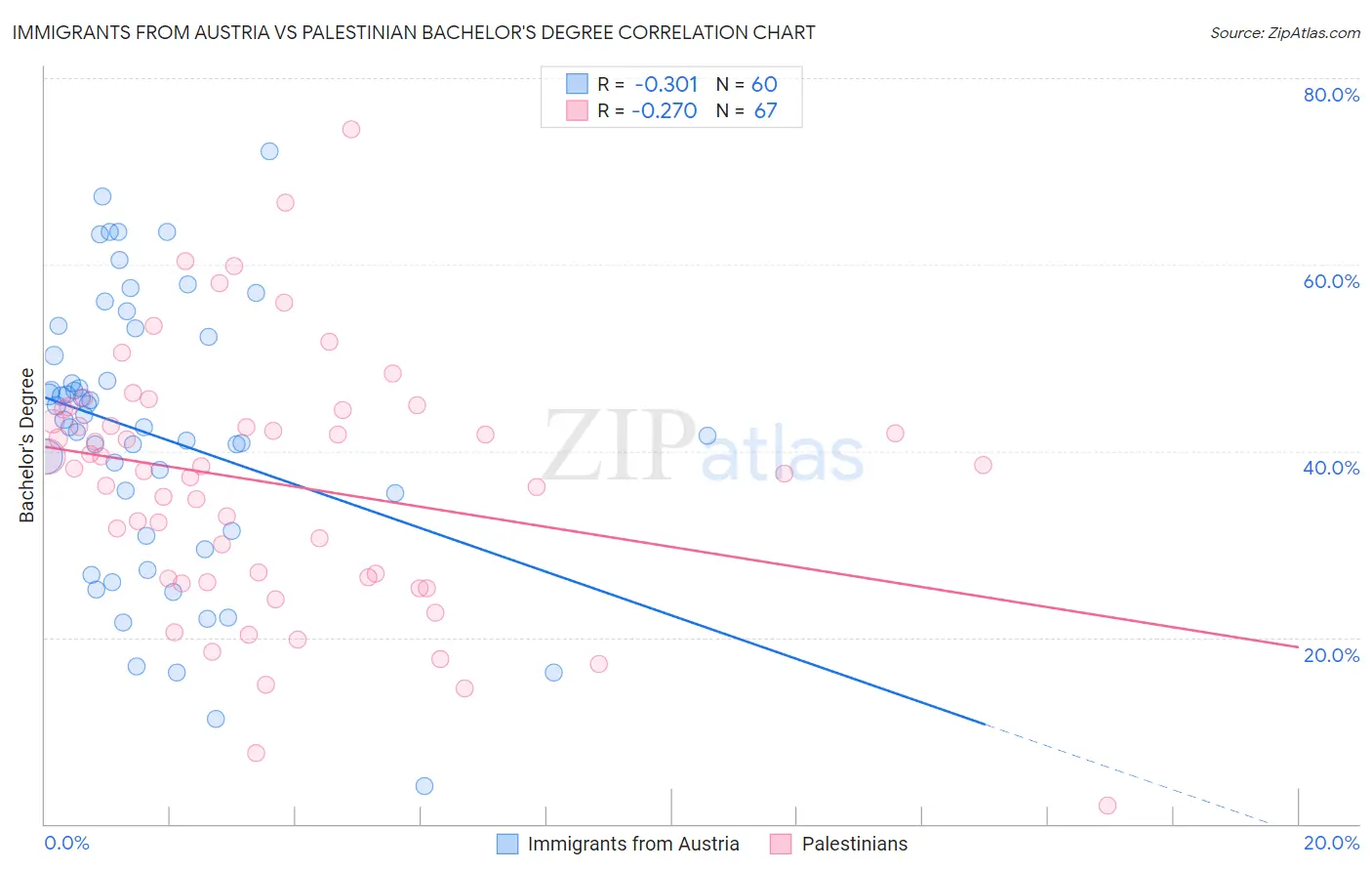 Immigrants from Austria vs Palestinian Bachelor's Degree