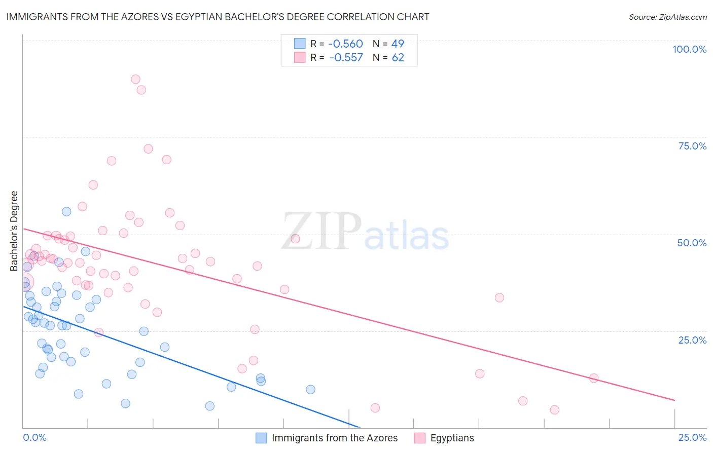 Immigrants from the Azores vs Egyptian Bachelor's Degree