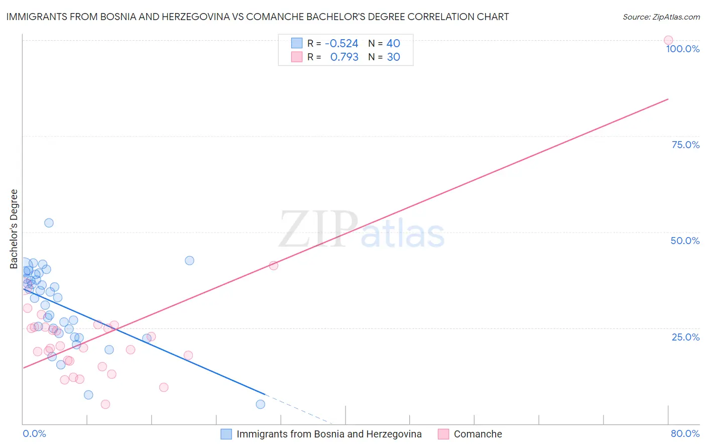 Immigrants from Bosnia and Herzegovina vs Comanche Bachelor's Degree