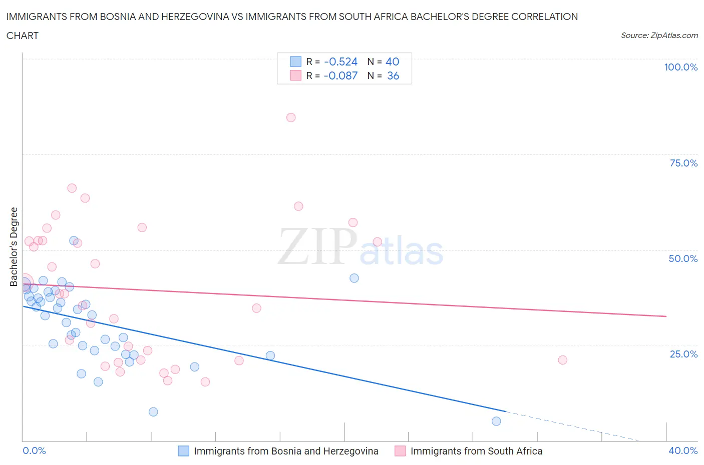 Immigrants from Bosnia and Herzegovina vs Immigrants from South Africa Bachelor's Degree