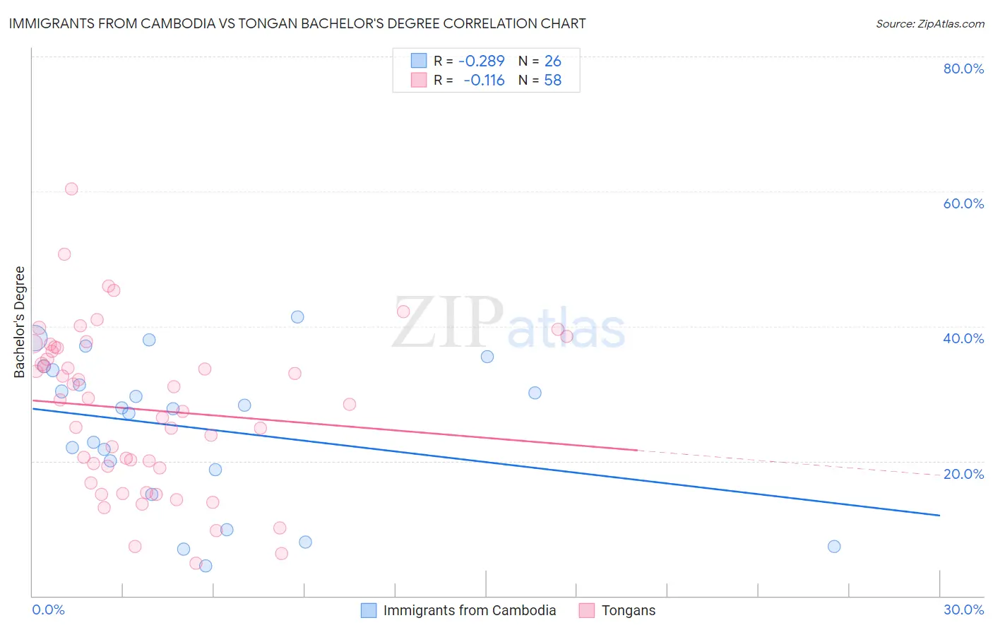 Immigrants from Cambodia vs Tongan Bachelor's Degree