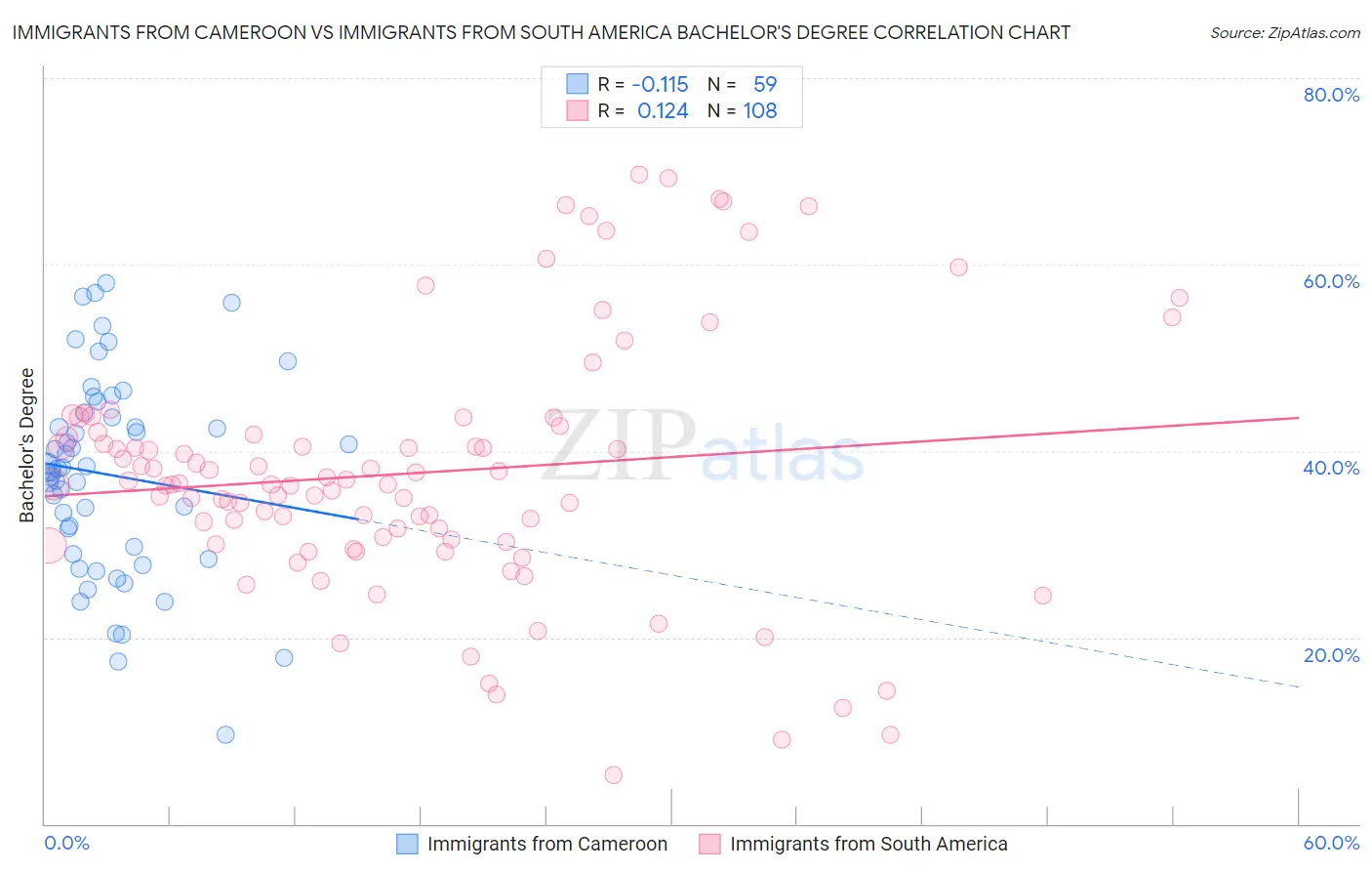 Immigrants from Cameroon vs Immigrants from South America Bachelor's Degree