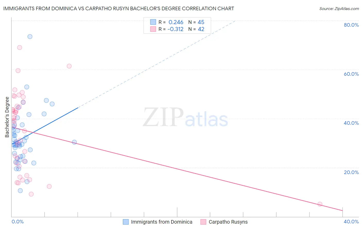 Immigrants from Dominica vs Carpatho Rusyn Bachelor's Degree