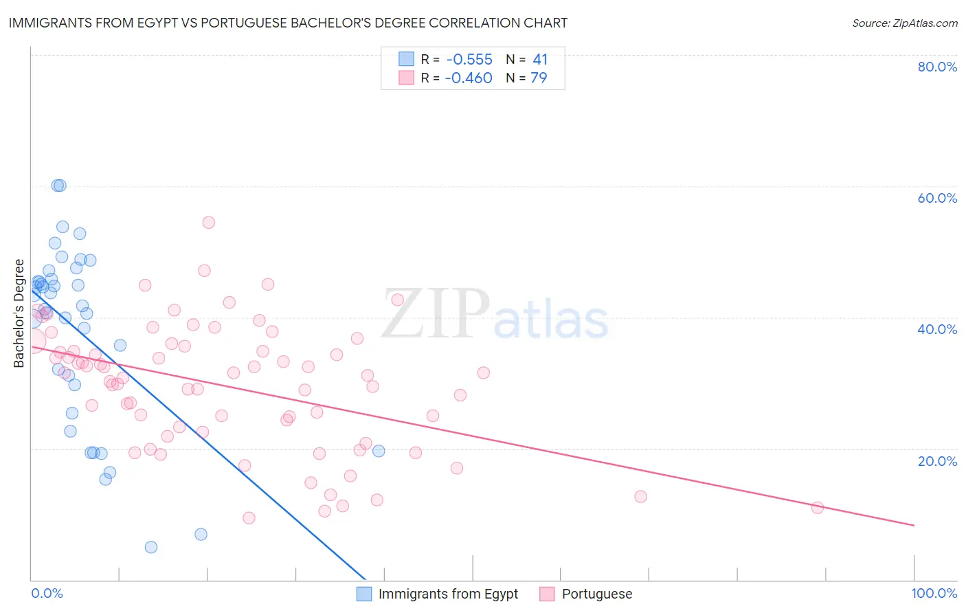 Immigrants from Egypt vs Portuguese Bachelor's Degree