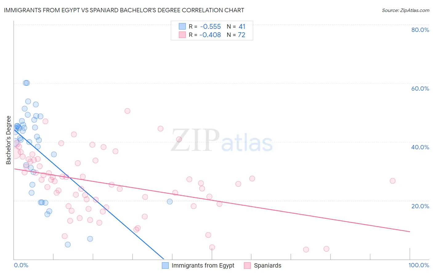 Immigrants from Egypt vs Spaniard Bachelor's Degree