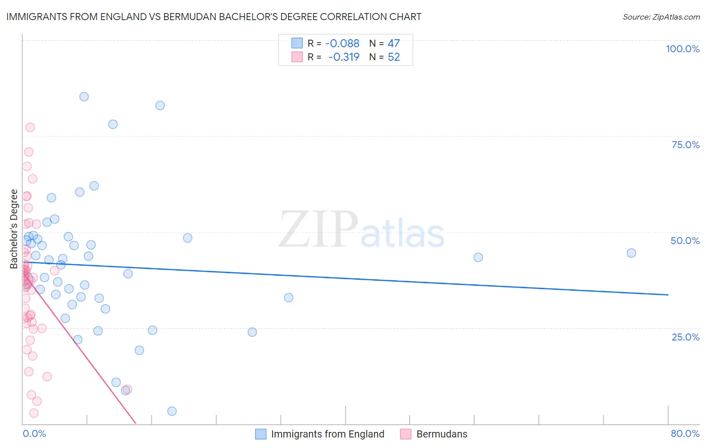 Immigrants from England vs Bermudan Bachelor's Degree