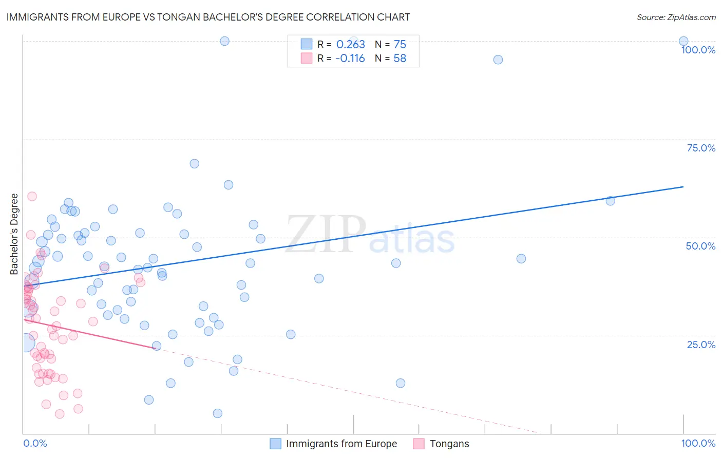 Immigrants from Europe vs Tongan Bachelor's Degree