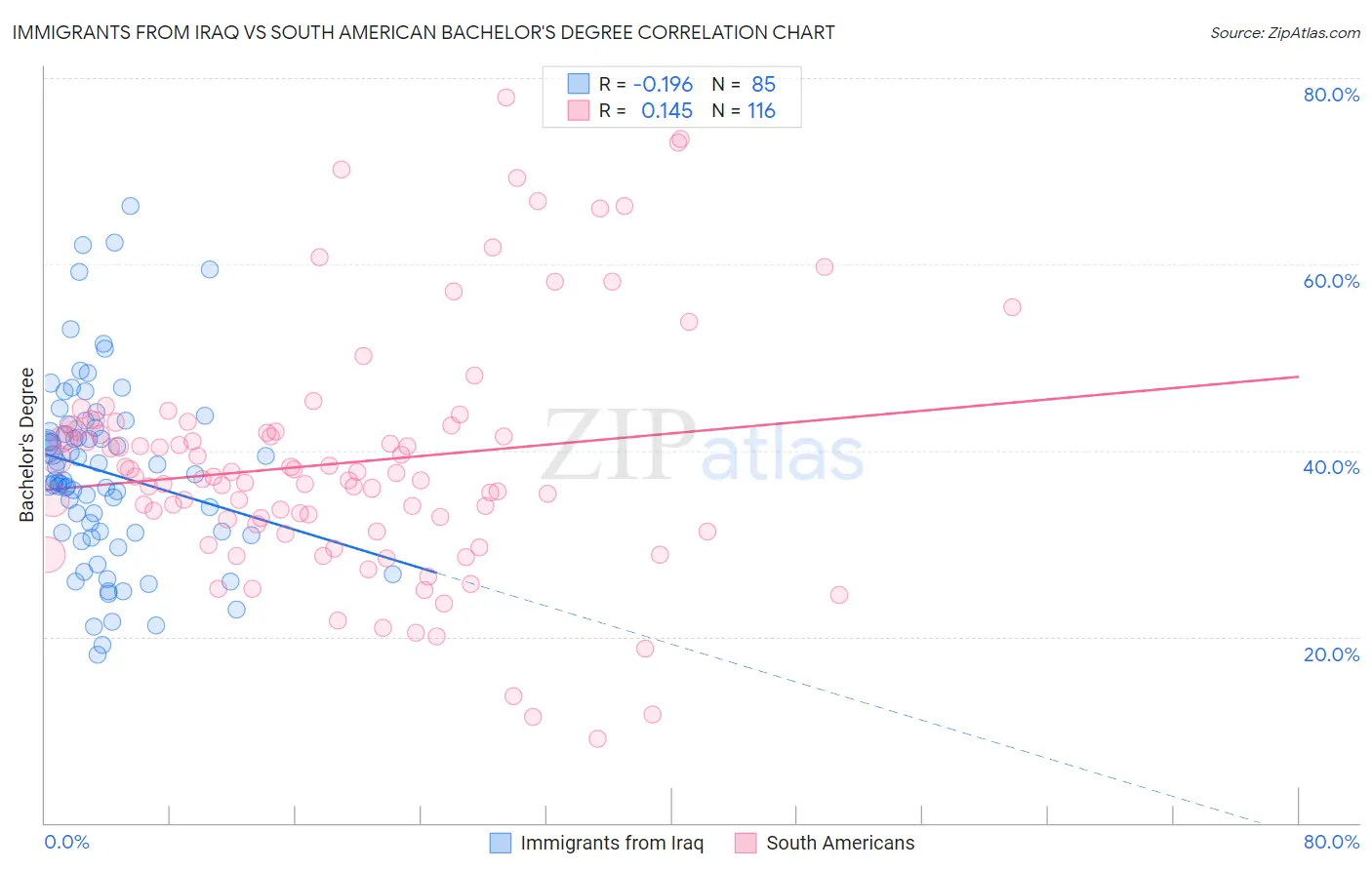 Immigrants from Iraq vs South American Bachelor's Degree