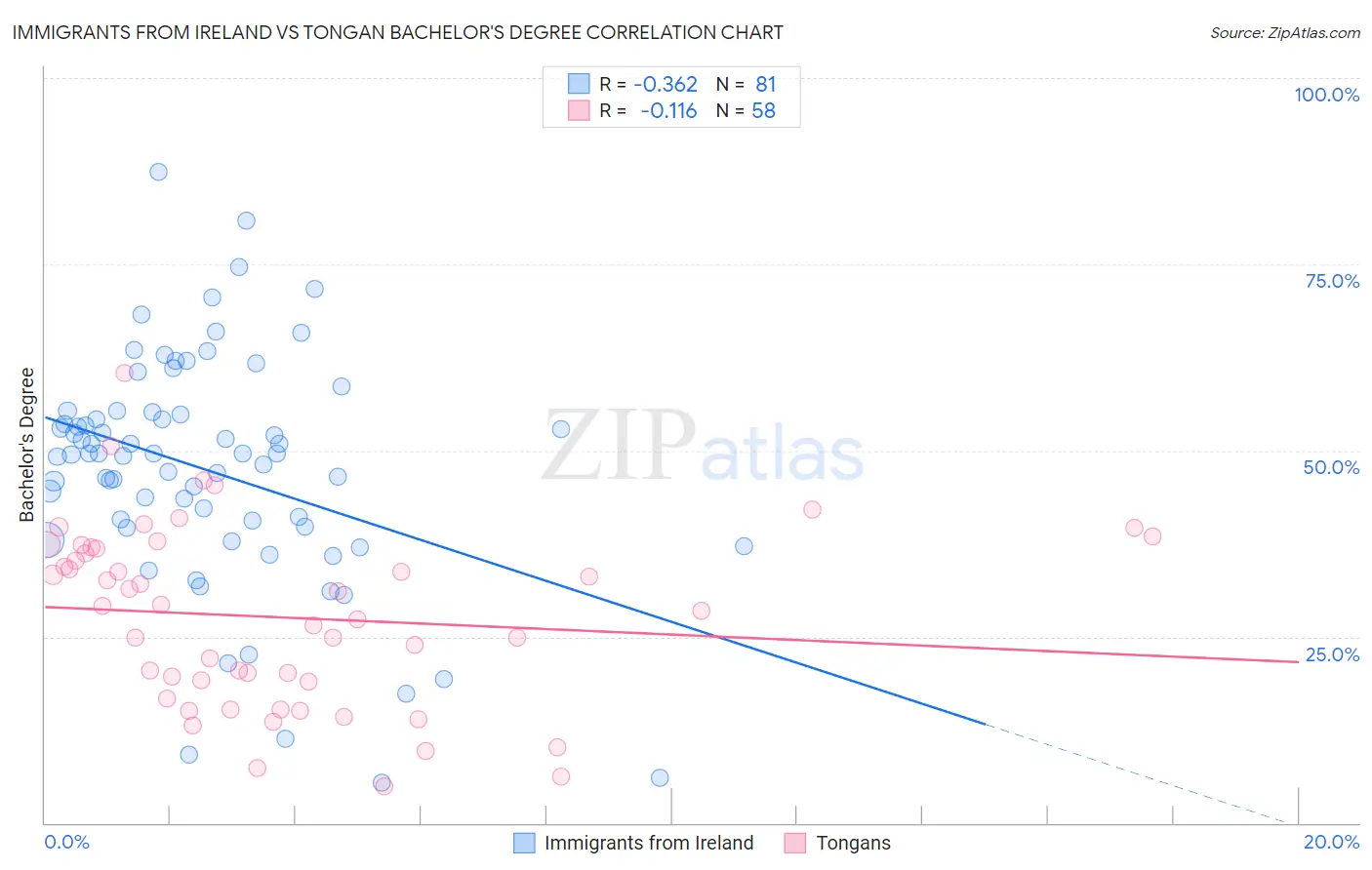 Immigrants from Ireland vs Tongan Bachelor's Degree
