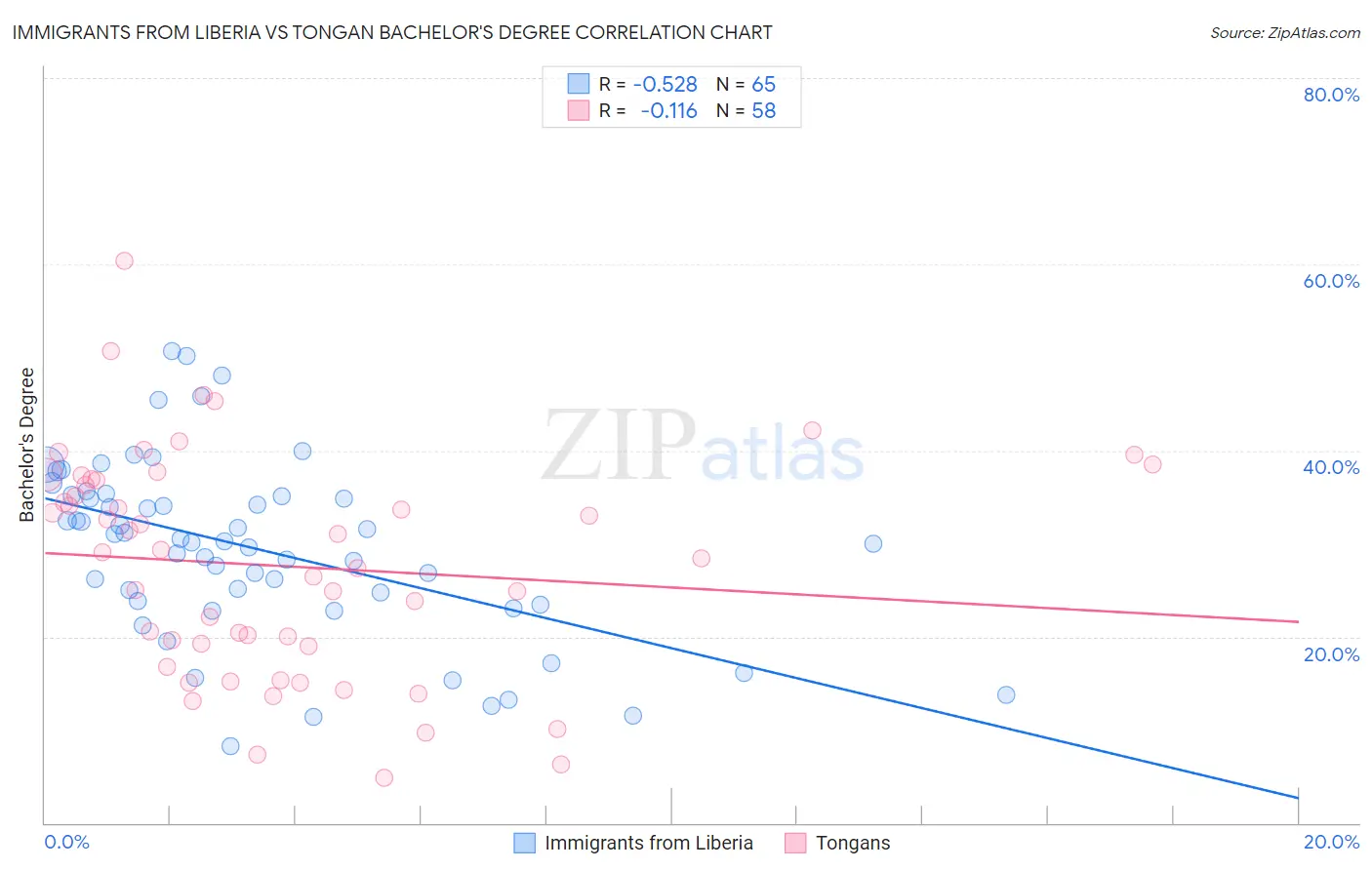 Immigrants from Liberia vs Tongan Bachelor's Degree