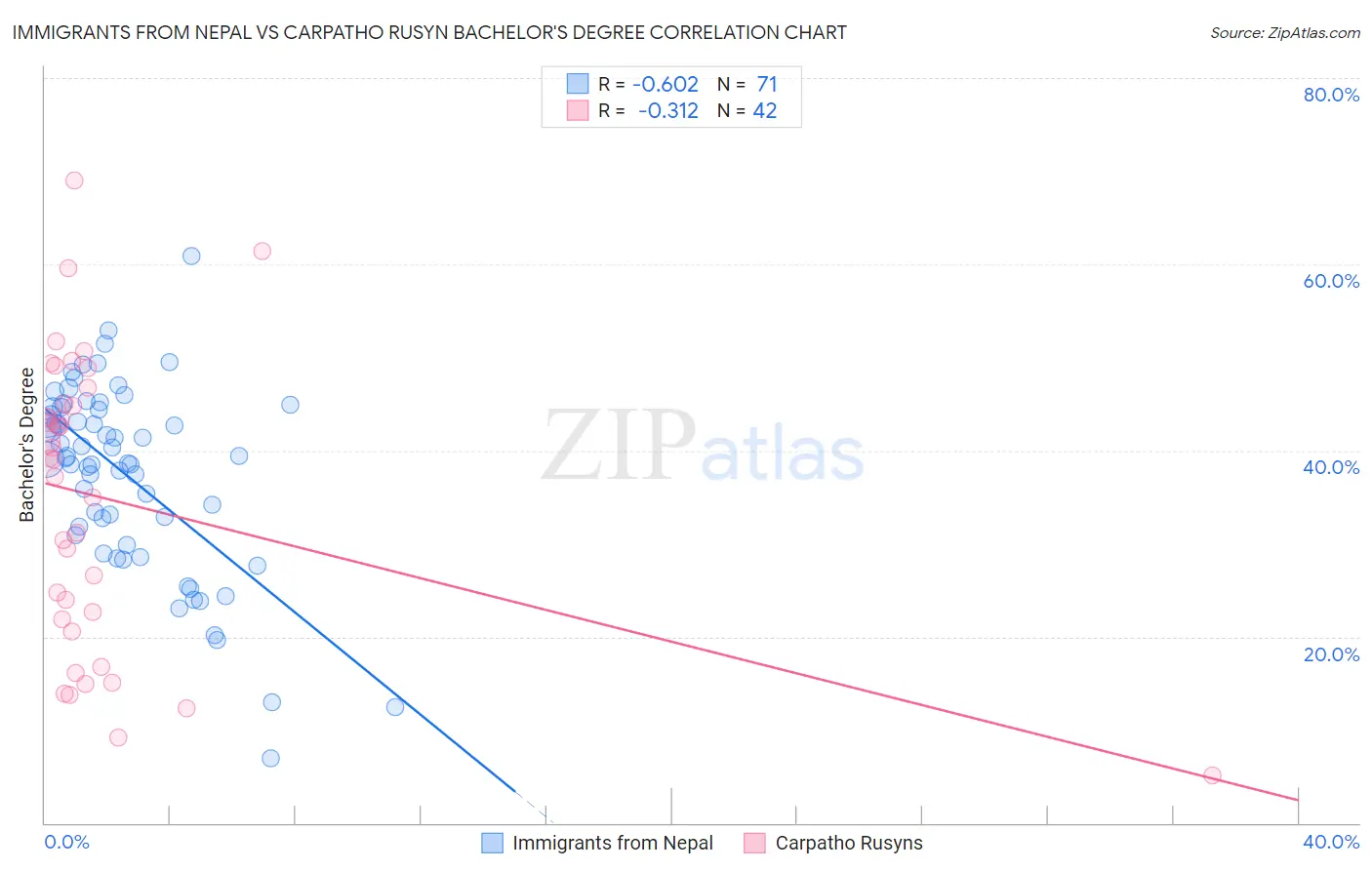Immigrants from Nepal vs Carpatho Rusyn Bachelor's Degree