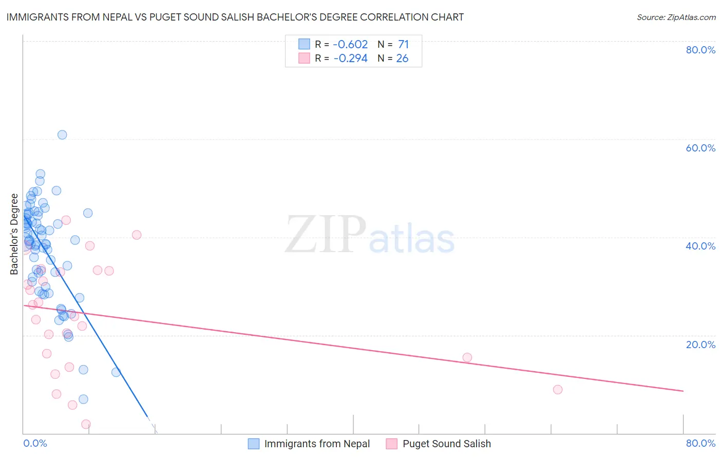 Immigrants from Nepal vs Puget Sound Salish Bachelor's Degree