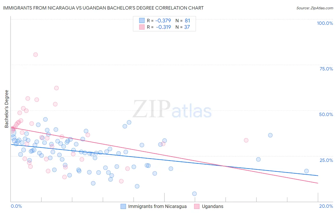 Immigrants from Nicaragua vs Ugandan Bachelor's Degree