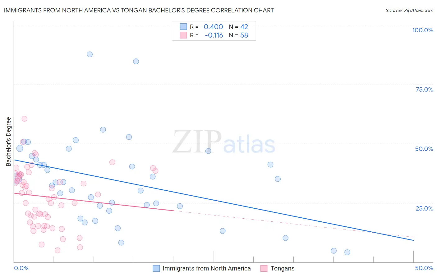 Immigrants from North America vs Tongan Bachelor's Degree