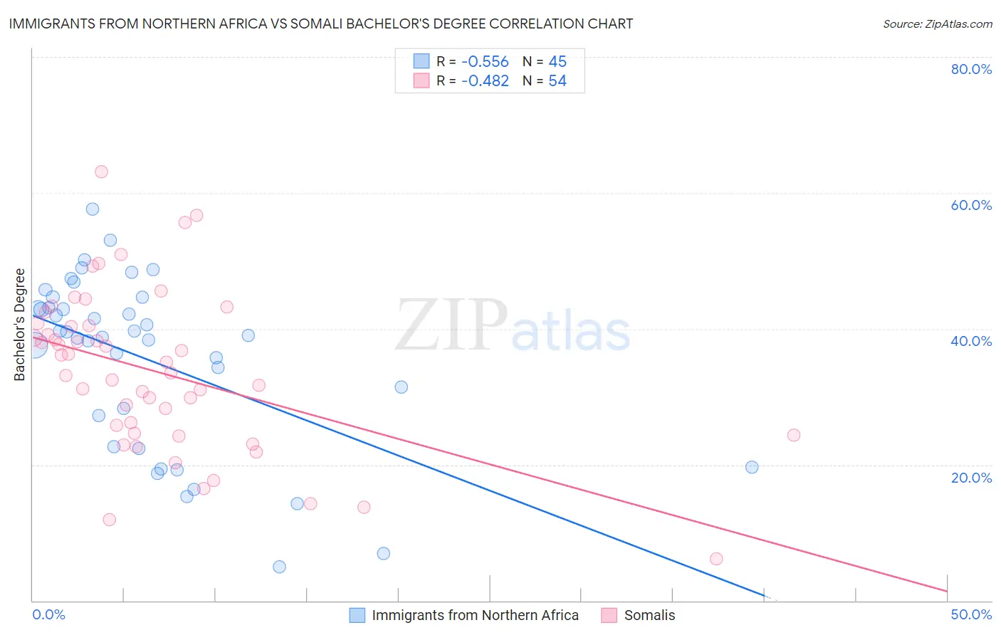 Immigrants from Northern Africa vs Somali Bachelor's Degree