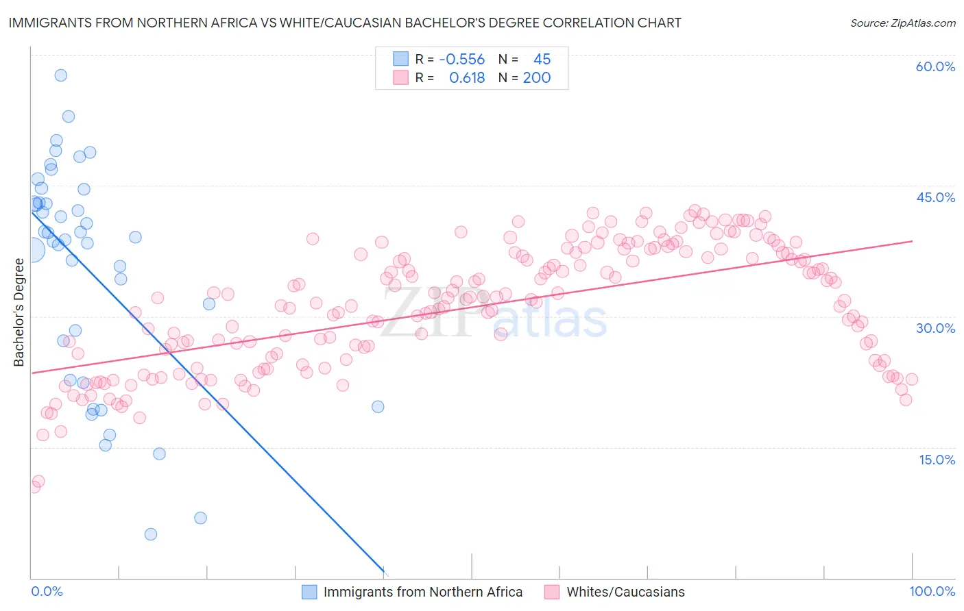 Immigrants from Northern Africa vs White/Caucasian Bachelor's Degree