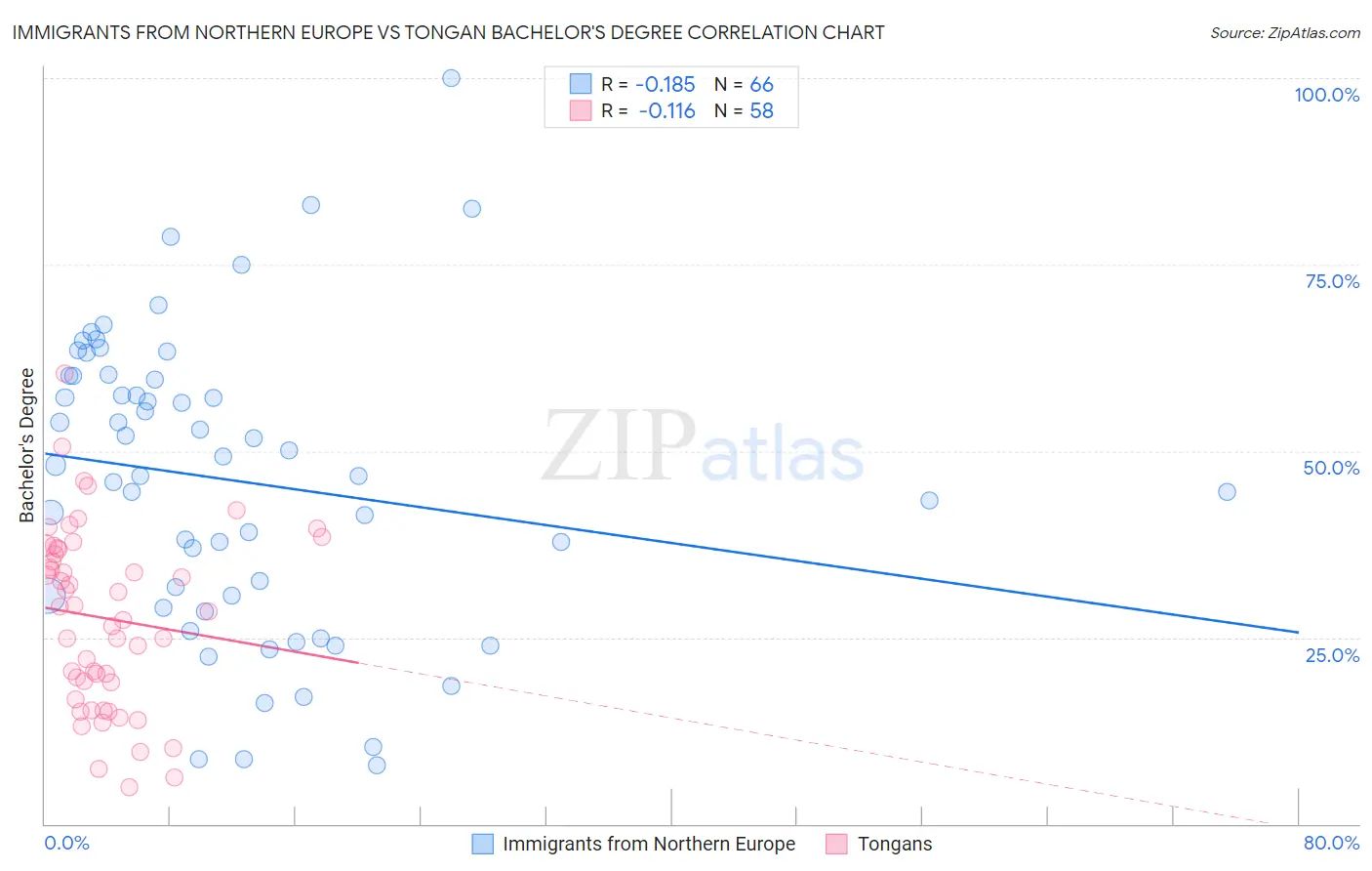 Immigrants from Northern Europe vs Tongan Bachelor's Degree