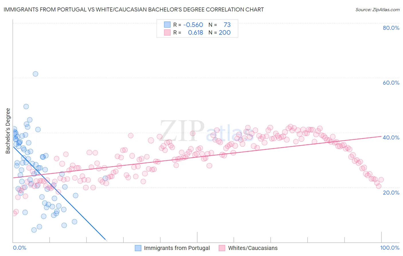 Immigrants from Portugal vs White/Caucasian Bachelor's Degree