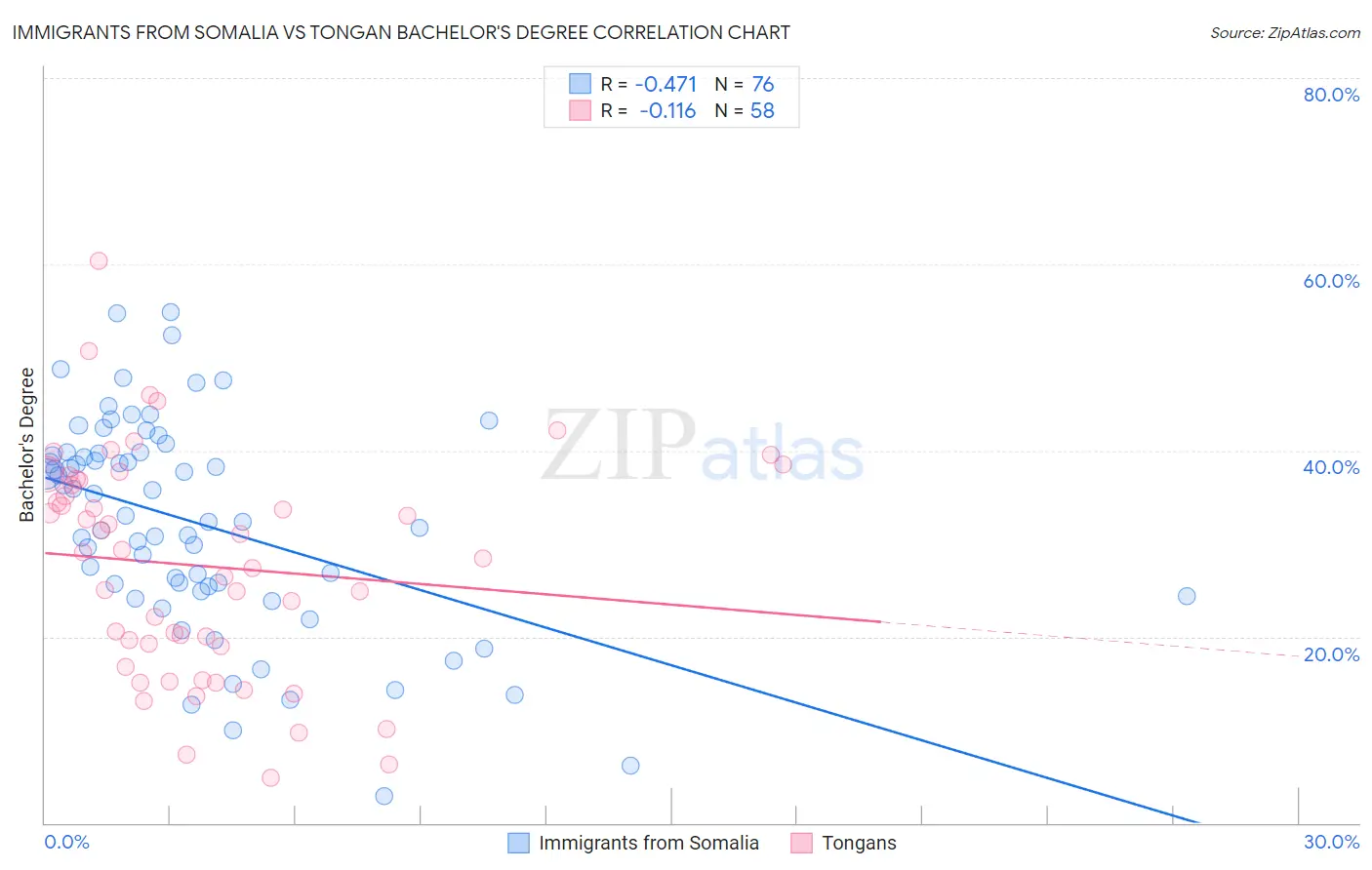 Immigrants from Somalia vs Tongan Bachelor's Degree