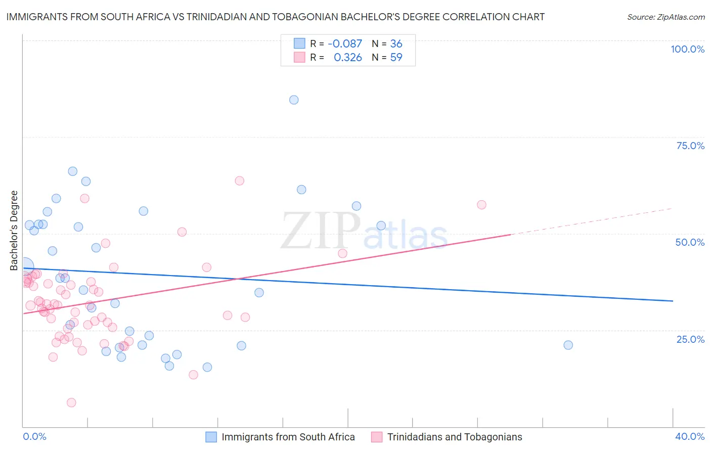 Immigrants from South Africa vs Trinidadian and Tobagonian Bachelor's Degree
