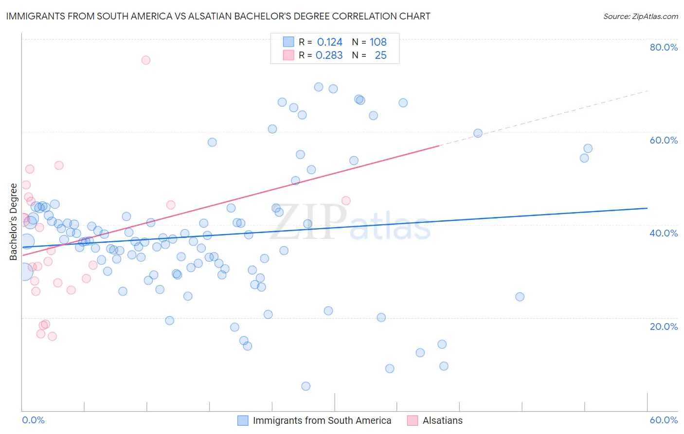 Immigrants from South America vs Alsatian Bachelor's Degree